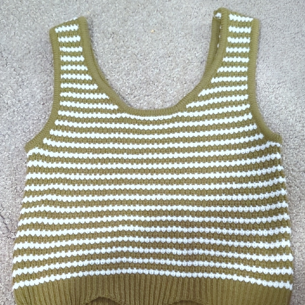 Striped Olive and White Knit Tank Top